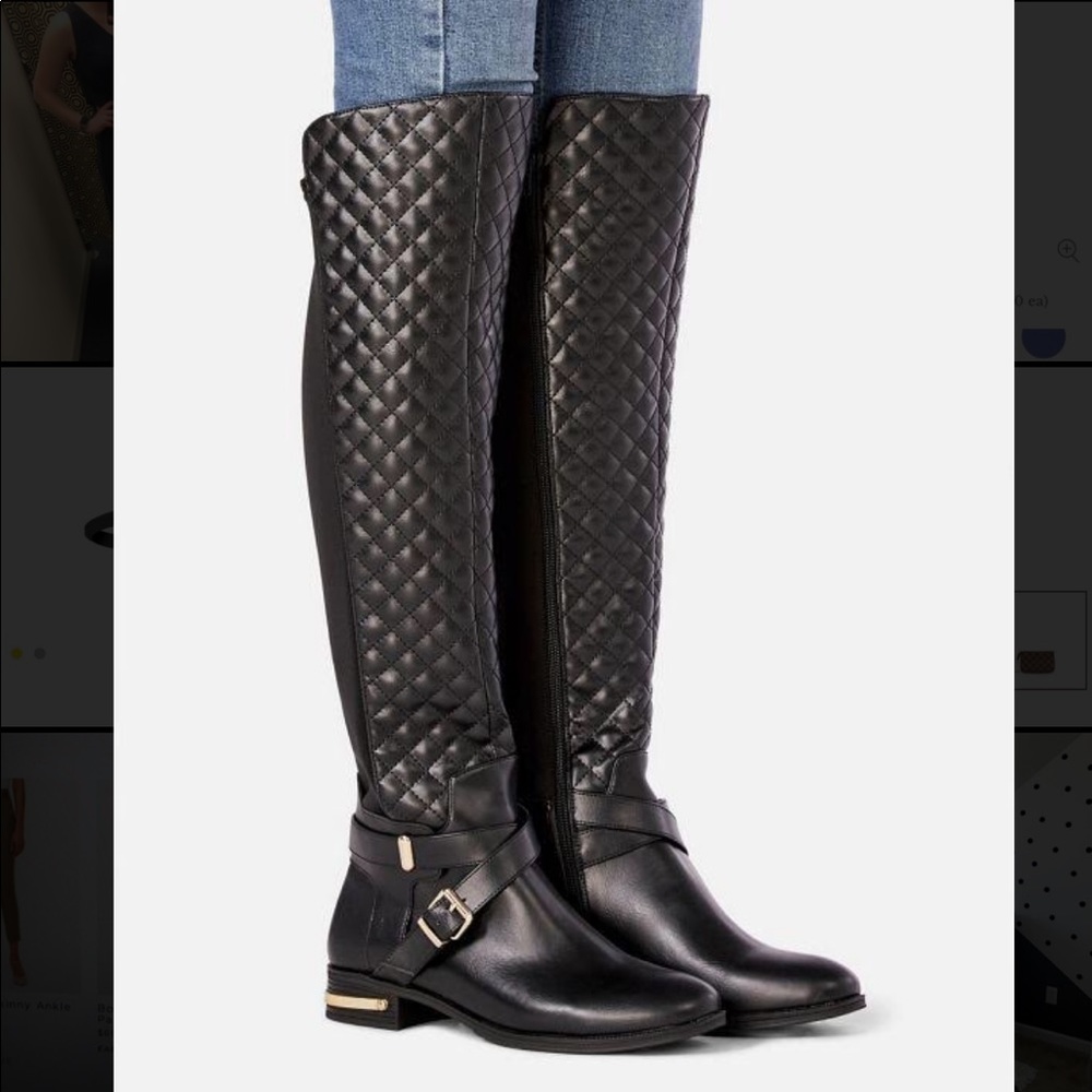 JustFab Annabeth Quilted Flat Boot, Size 8.5